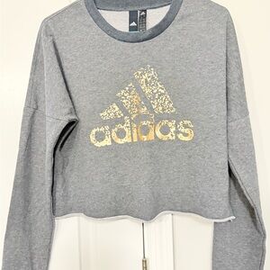 Adidas Heather Gray Cropped Sweatshirt with Gold Logo